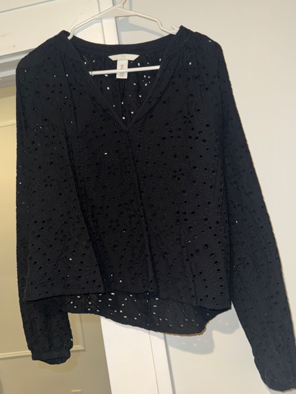H&M Black Eyelet V-Neck Blouse- worn ONCE